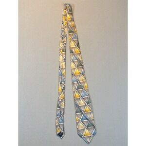 J Garcia Silk Tie Aztec Geometric Designer Collection Edition Blue Yellow Art
